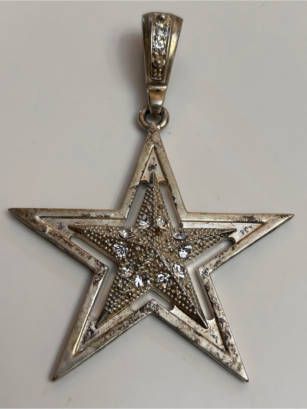 Silver Star Pendant with Crystal Accents - vintage celestial find
